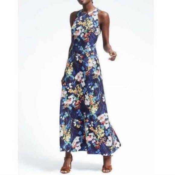 NEW BANANA REPUBLIC BOLD FLORAL MAXI DRESSBLUE PRINT
